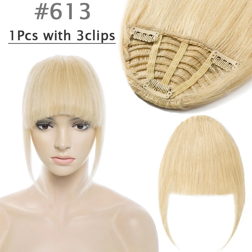S-noilite 25g Human Hair Blunt Bangs Wig Natural Black Brown Invisible Fake Non-Remy Hair Piece Clip In Fringe Hair Extensions