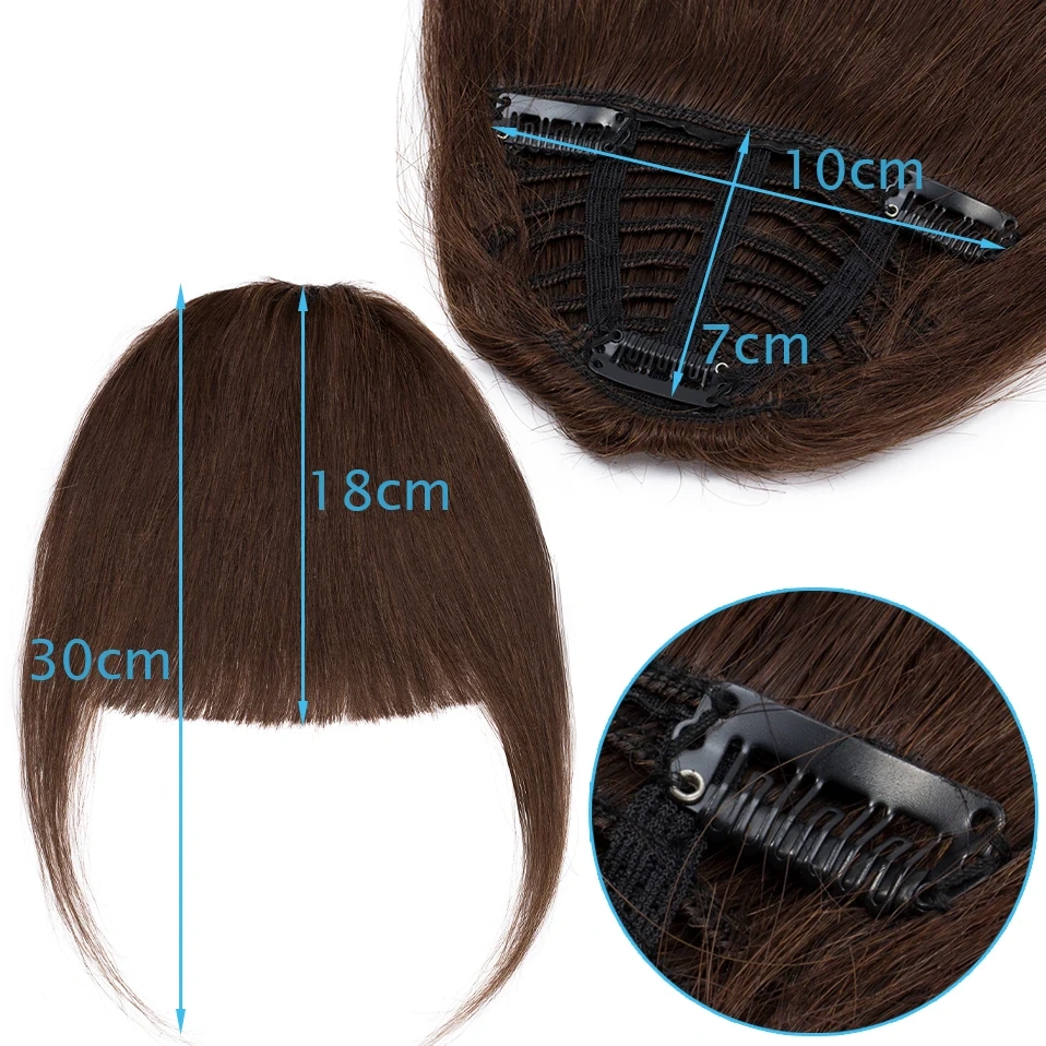 S-noilite 25g Human Hair Blunt Bangs Wig Natural Black Brown Invisible Fake Non-Remy Hair Piece Clip In Fringe Hair Extensions