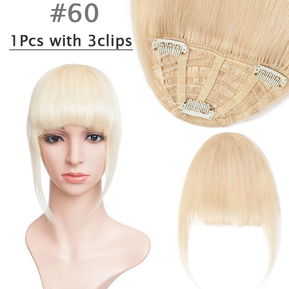 S-noilite 25g Human Hair Blunt Bangs Wig Natural Black Brown Invisible Fake Non-Remy Hair Piece Clip In Fringe Hair Extensions