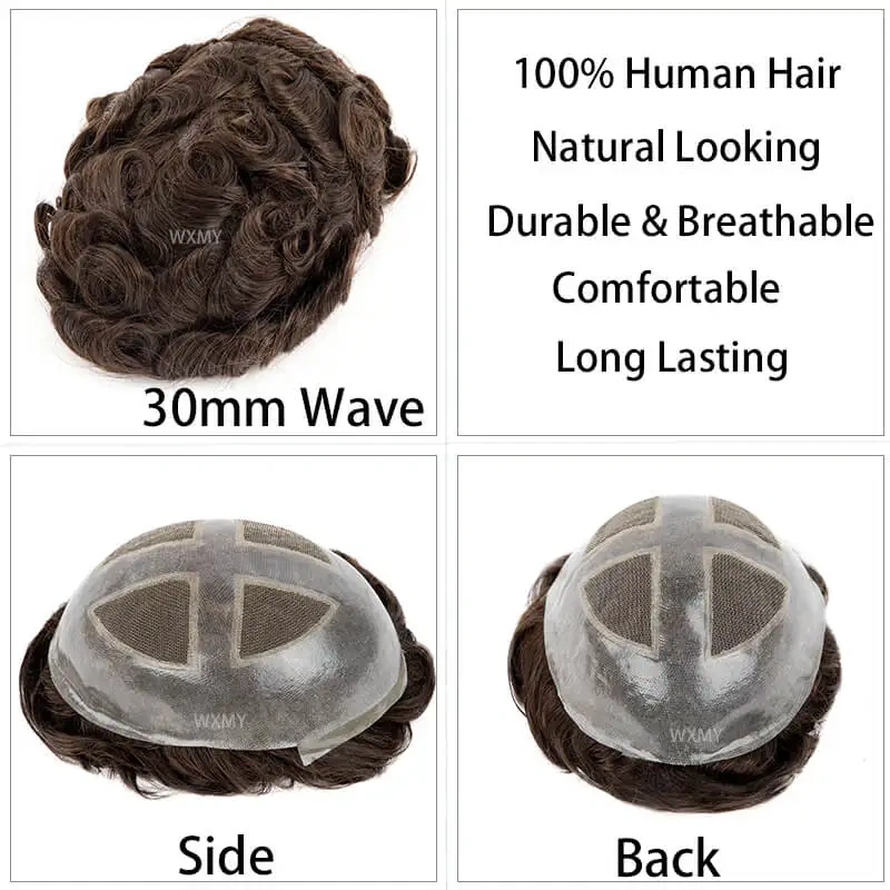 Men's Wigs Breathable French Lace & PU Male Hair Prosthesis Natural Remy Human Hair Pieces Men Wig Systems Unit Toupee For Men
