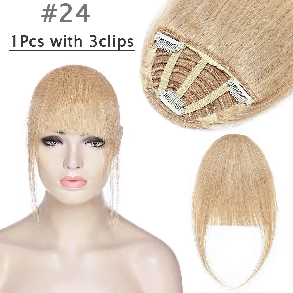 S-noilite 25g Human Hair Blunt Bangs Wig Natural Black Brown Invisible Fake Non-Remy Hair Piece Clip In Fringe Hair Extensions