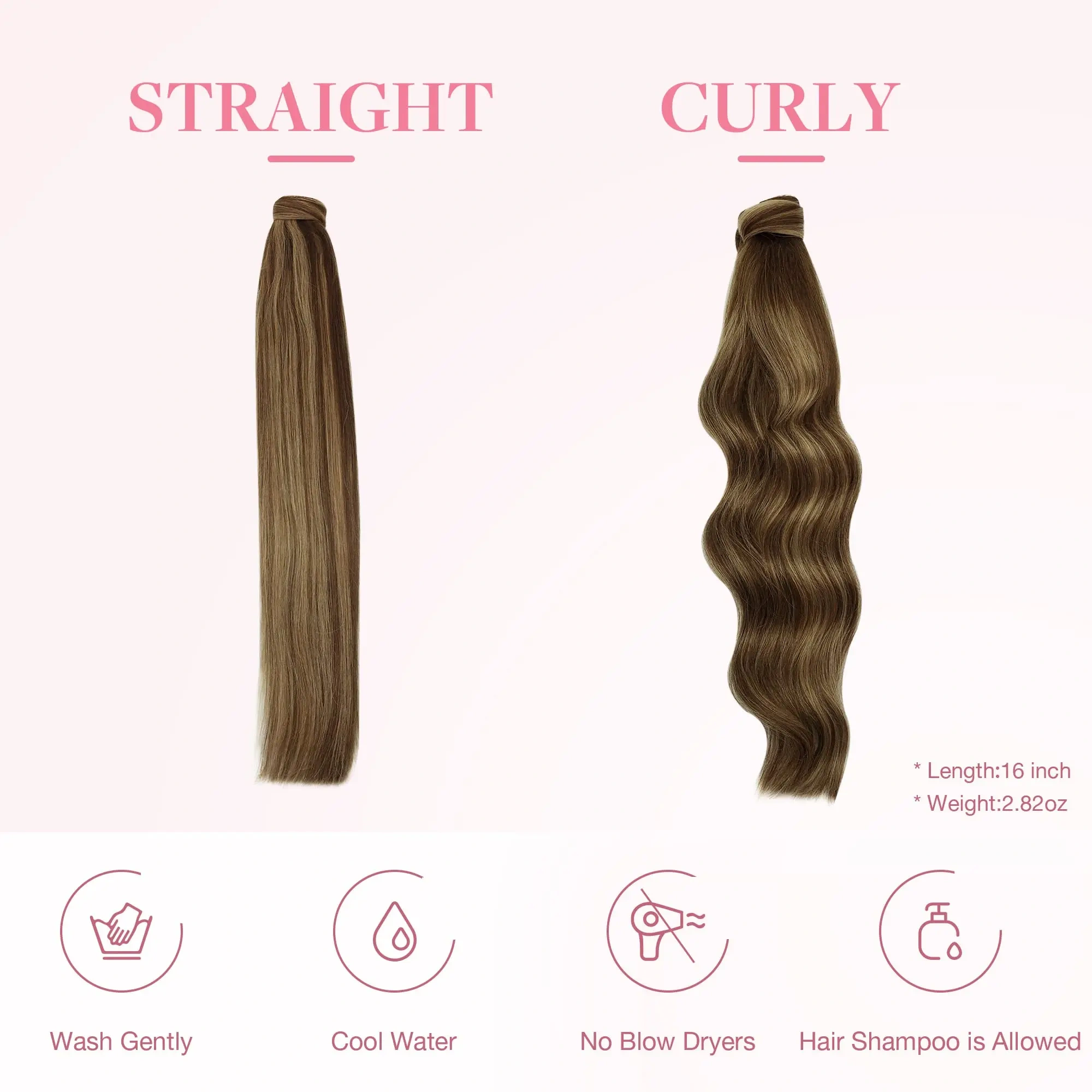 Ponytail Human Hair Wrap Around Horsetail Straight 100% Remy Thick Human Hair Clip-in Ponytail Extensions For Women 75-90G