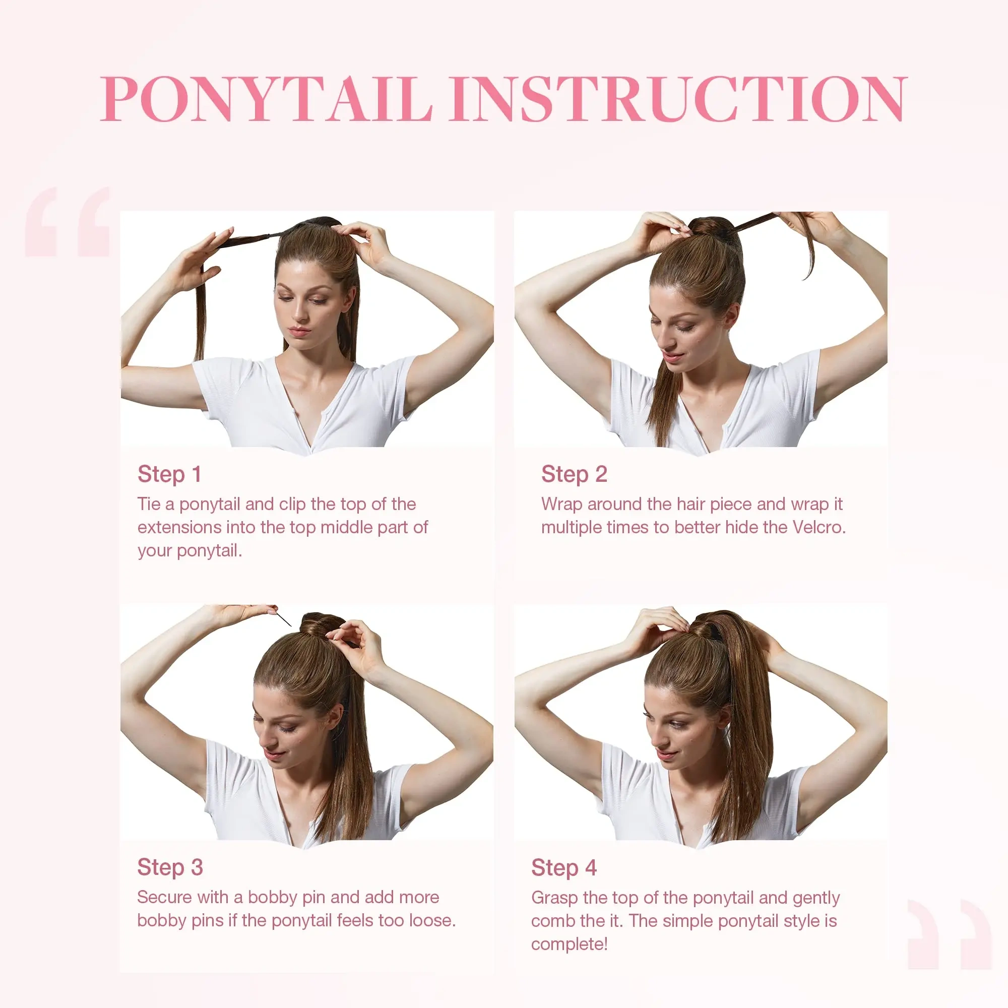 Ponytail Human Hair Wrap Around Horsetail Straight 100% Remy Thick Human Hair Clip-in Ponytail Extensions For Women 75-90G