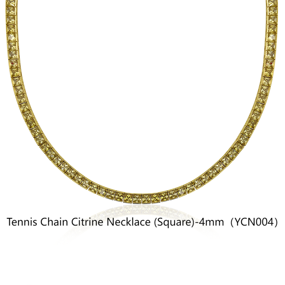 Tennis Chain Citrine Necklace (Square)-4mm