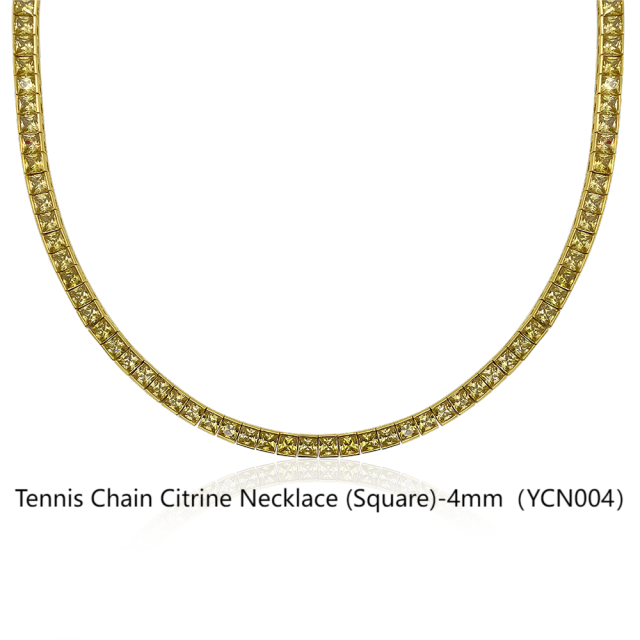 Tennis Chain Citrine Necklace (Square)-4mm