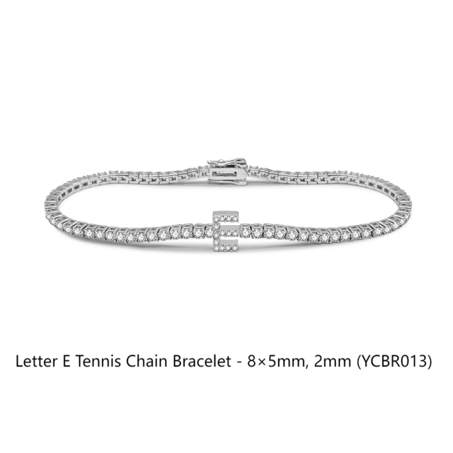Letter E Tennis Chain Bracelet - 8×5mm, 2mm