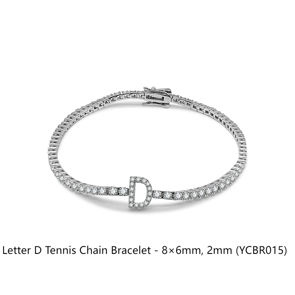 Letter D Tennis Chain Bracelet - 8×6mm, 2mm