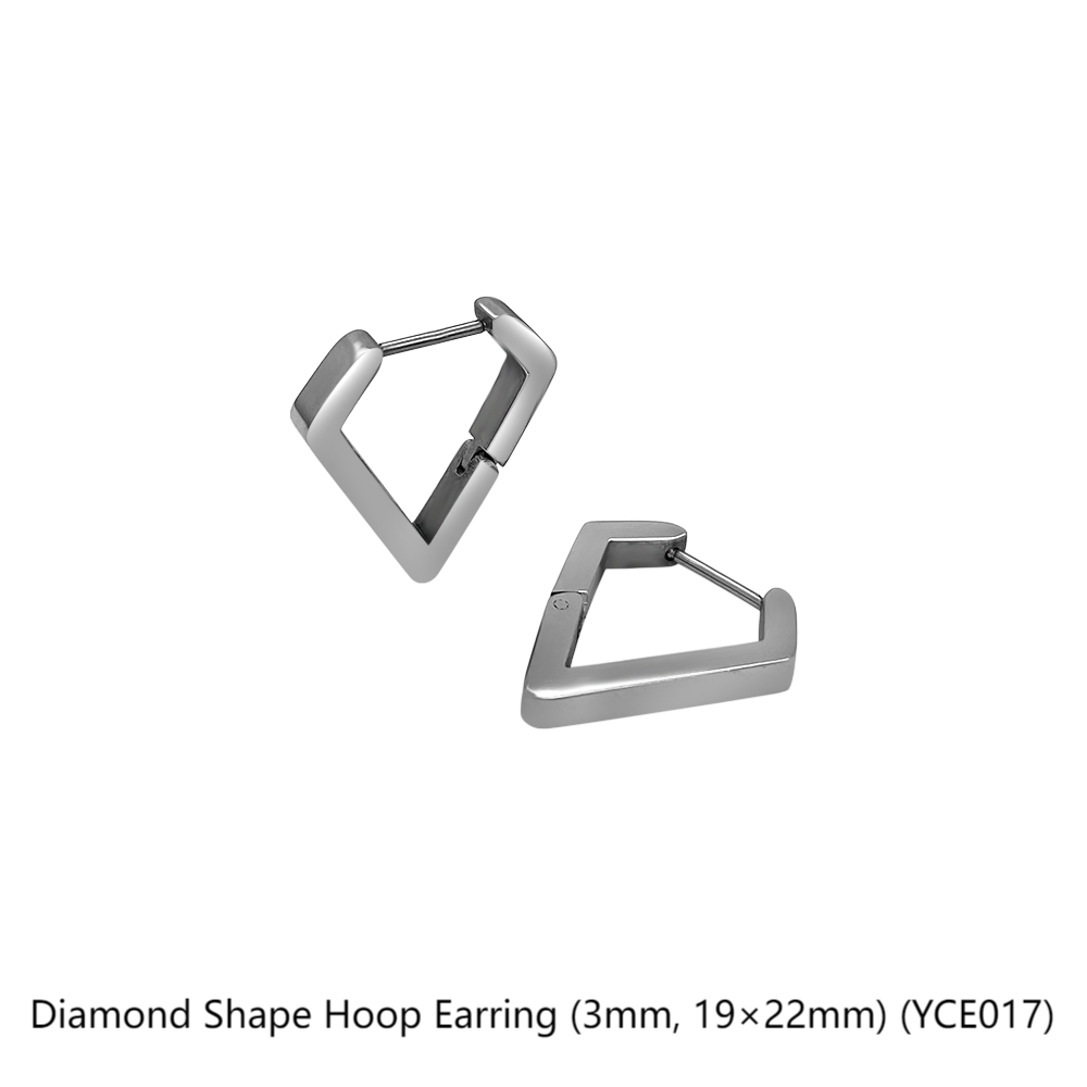 Diamond Shape Hoop Earring (3mm, 19×22mm)