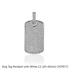 Dog Tag Pendant with White CZ (20×42mm)