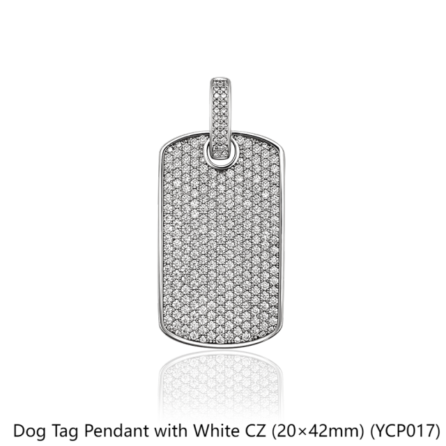 Dog Tag Pendant with White CZ (20×42mm)