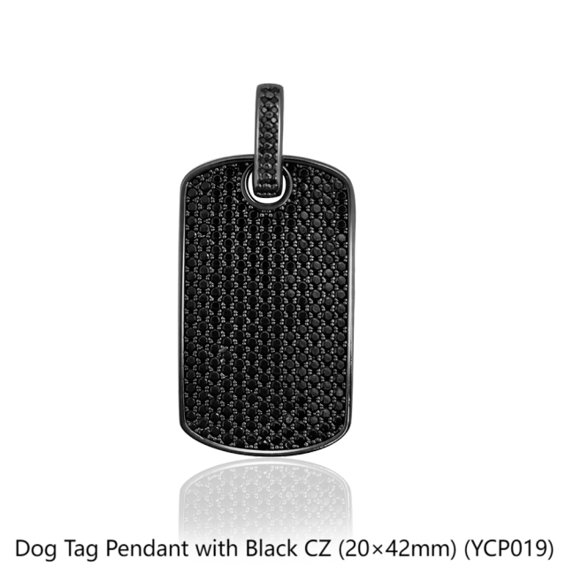 Dog Tag Pendant with Black CZ (20×42mm)