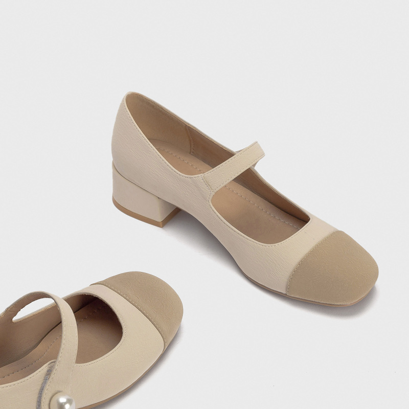 Pequena fragrância estilo francês cabeça quadrada mary jean single shoes 2024 primavera verão novo patched cor boca clara sapatos de salto baixo feminino