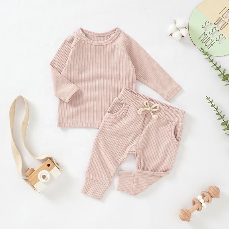 Stretchy Knitted Rib Long Sleeve Baby Pajamas