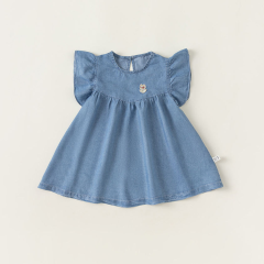 Casual short sleeve girls denim dress