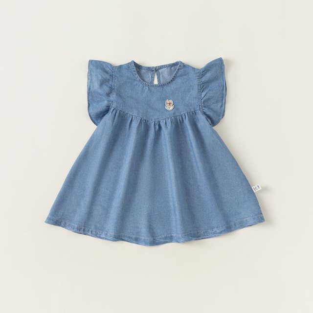 Casual short sleeve girls denim dress