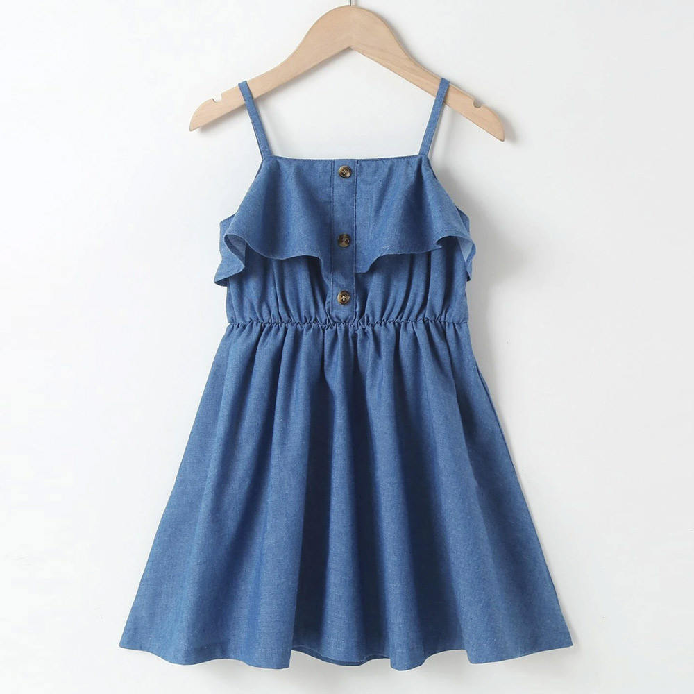 girls sleeveless halter denim dress