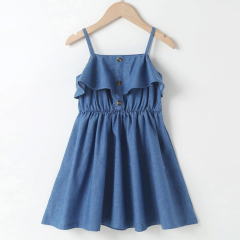 girls sleeveless halter denim dress