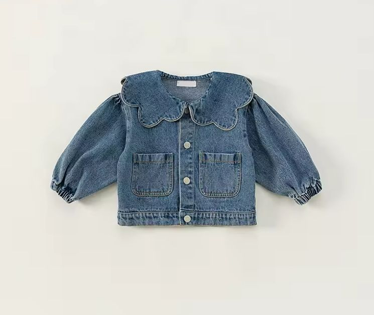 baby girl  jean jacket spring and autumn children's lace collar denim tops