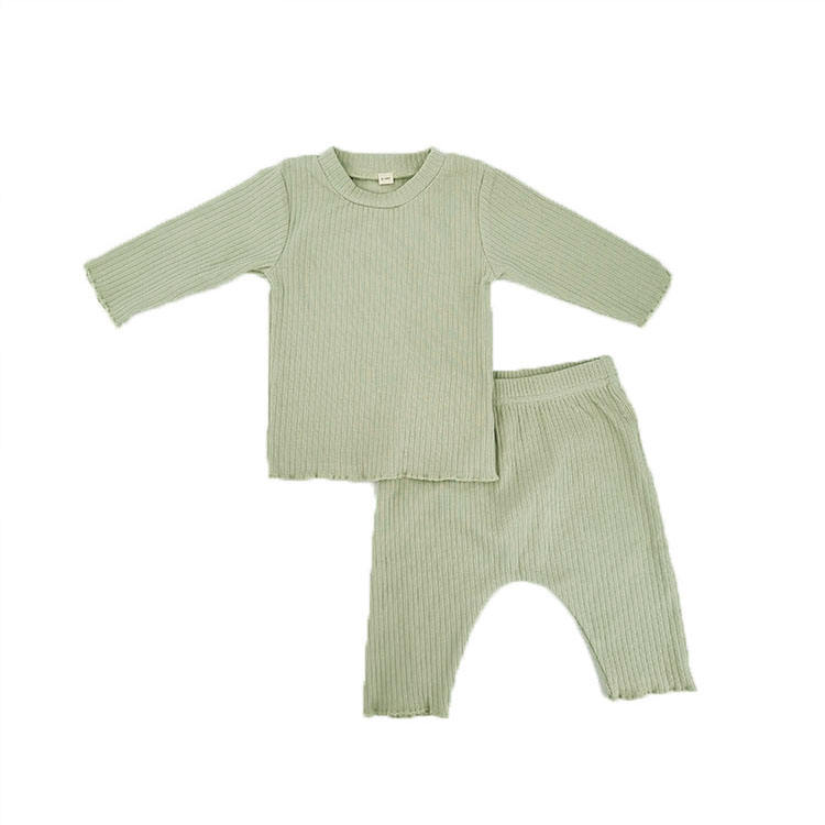 Organic Cotton Elastic Rib Crew Neck Baby  Sleepwear Set