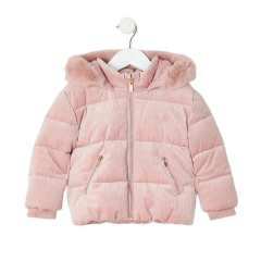 girls pink  padded coat with detachable faux fur