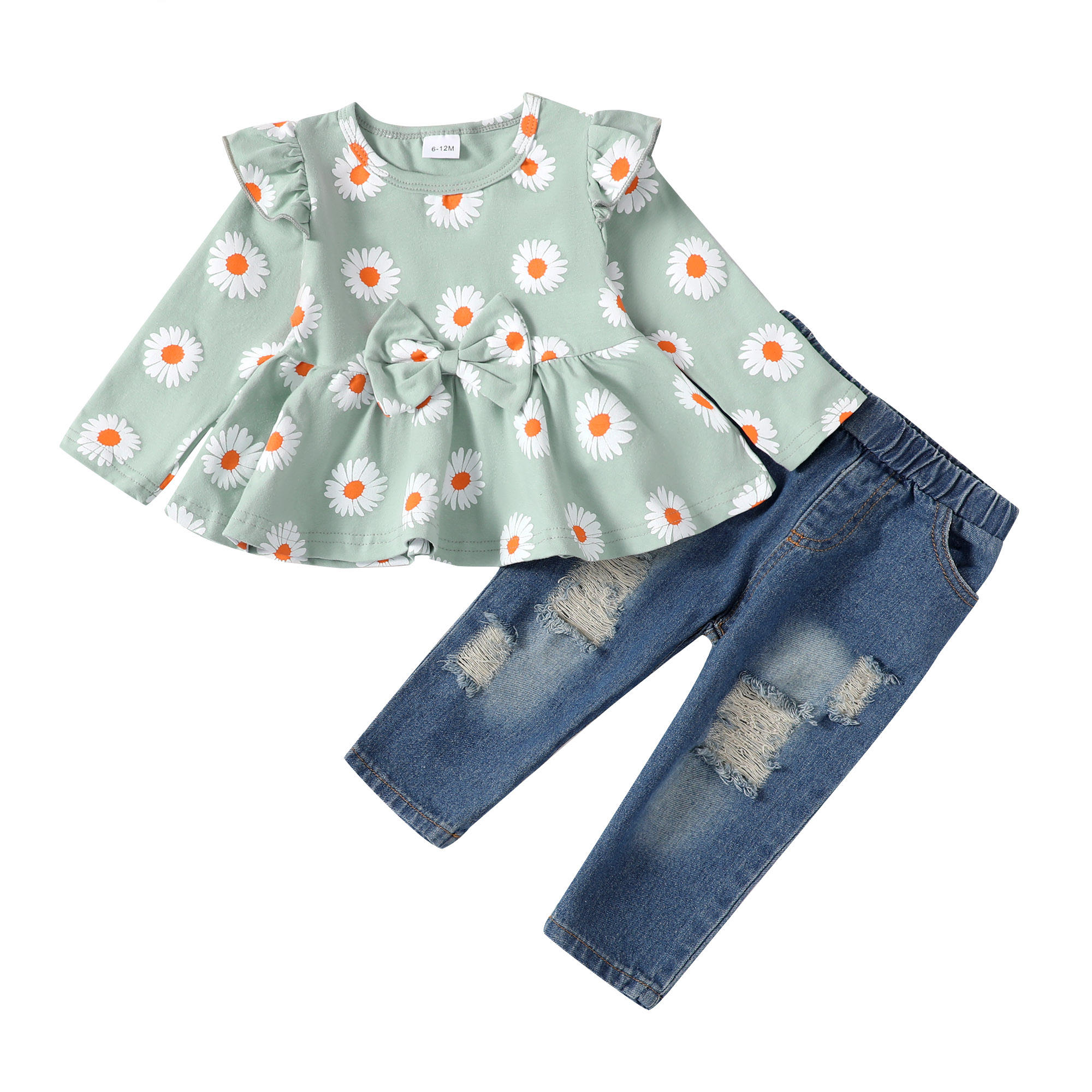 Daisy Print Green Long Sleeve Jeans