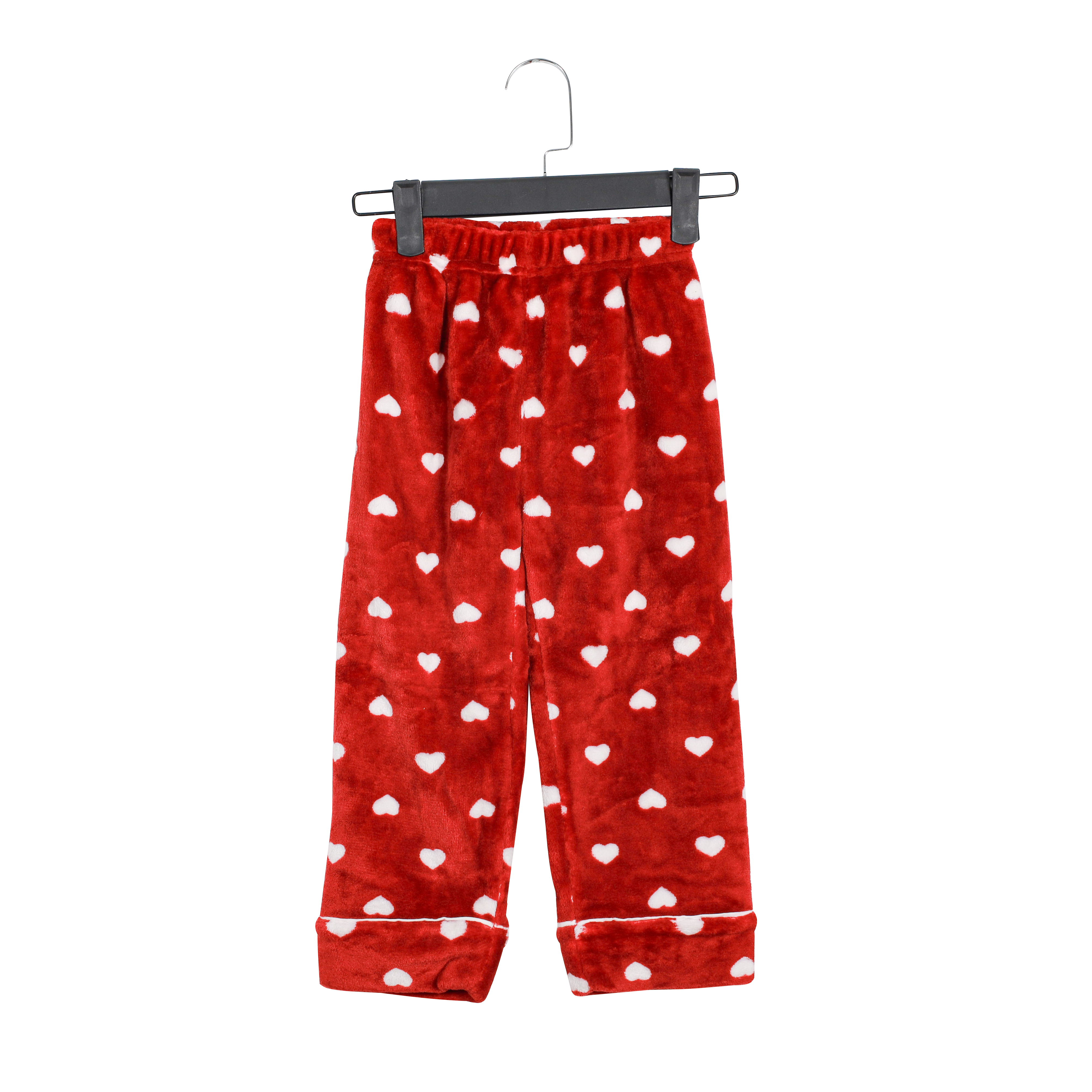 100% Polyester Print Red Heart Pattern Red Flannel Pants for Girls