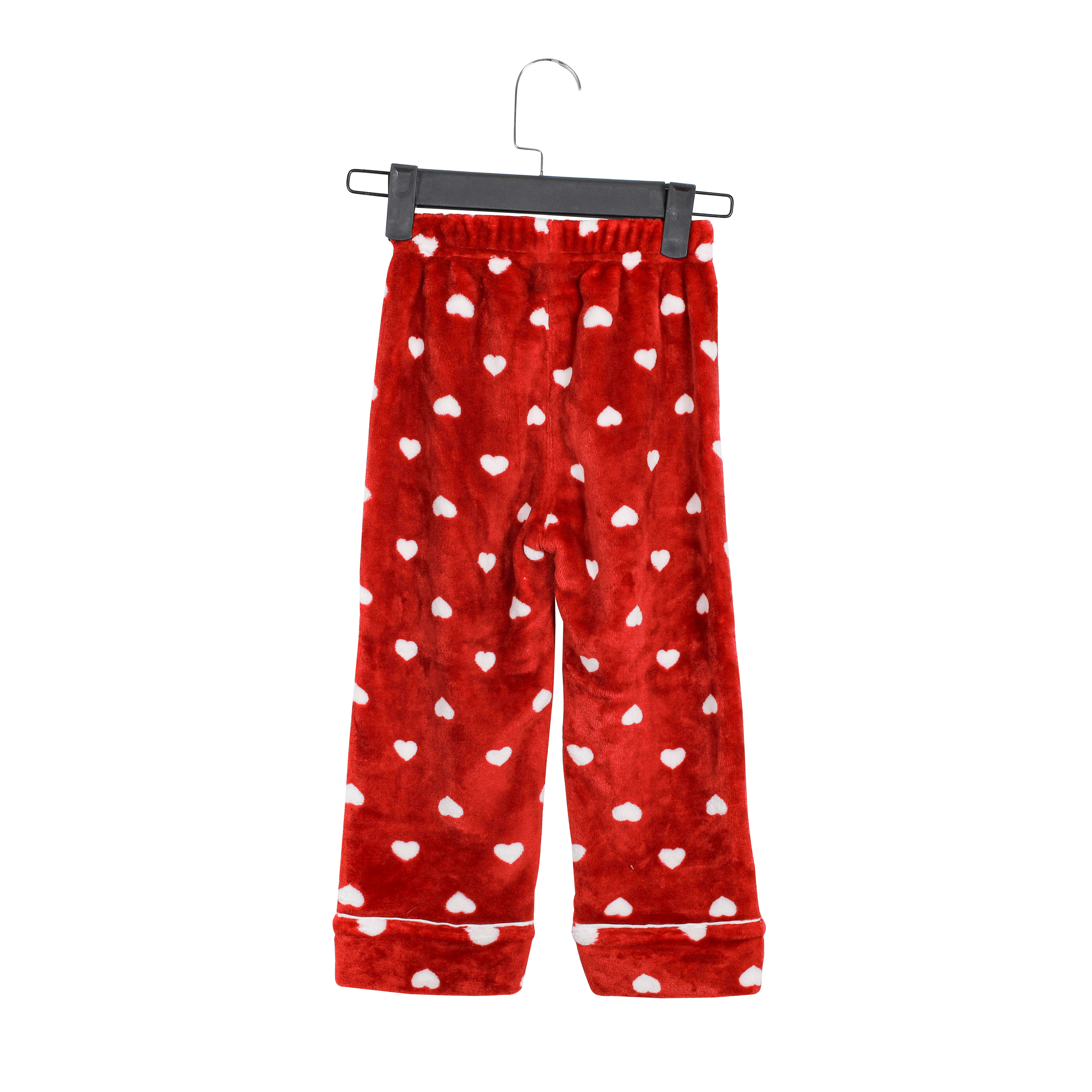 100% Polyester Print Red Heart Pattern Red Flannel Pants for Girls