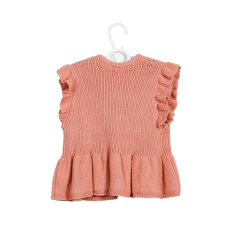 Spring Clothes Baby Girl Orange Knitted Sweater Flying Sleeve with a Round Neck