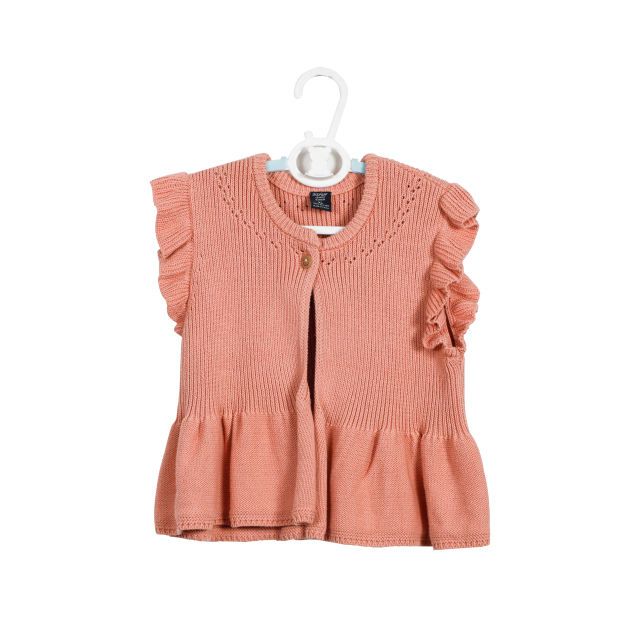 Spring Clothes Baby Girl Orange Knitted Sweater Flying Sleeve with a Round Neck