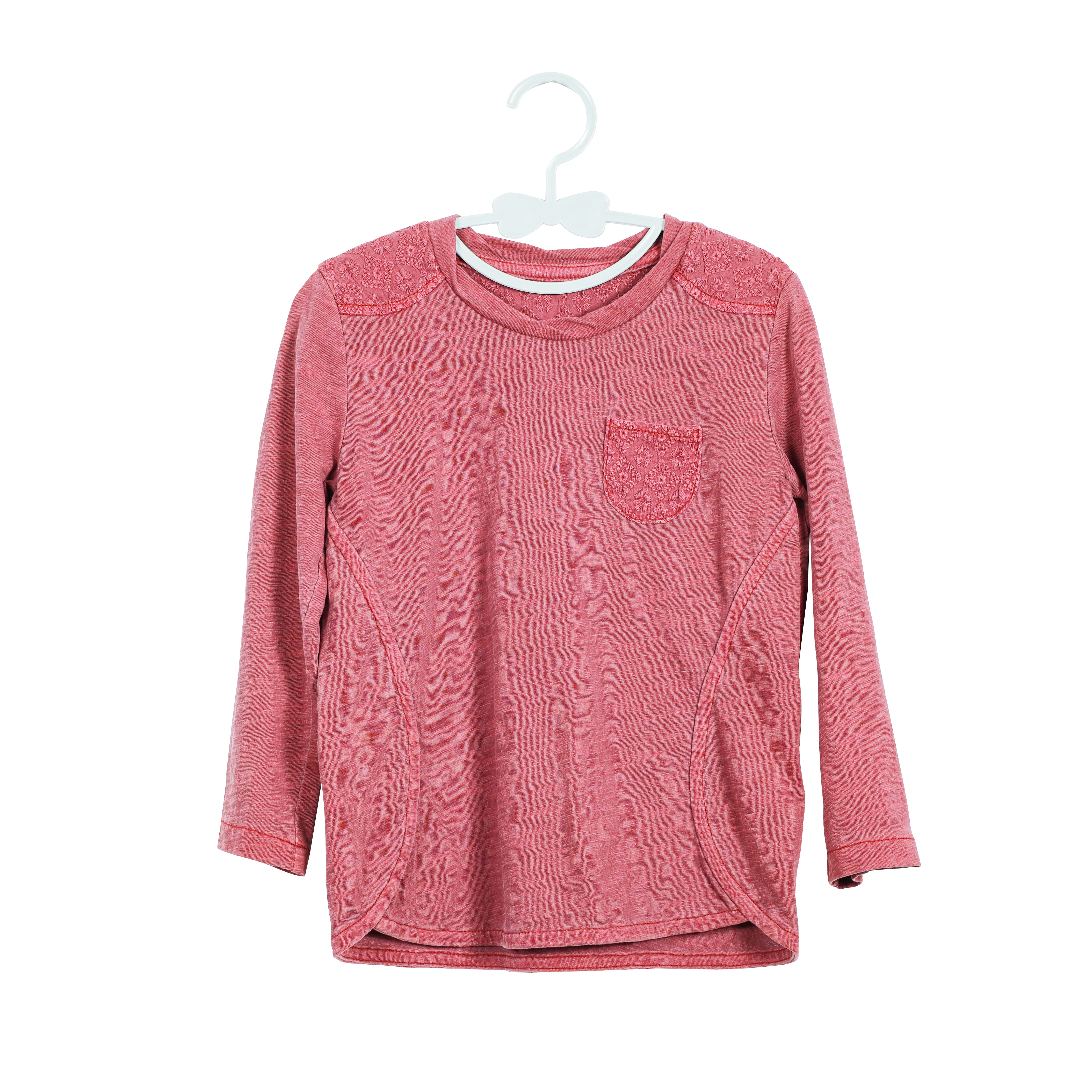 Spring Autumn 100% Cotton Garment Dye Embroidery Pink Knitted Shirt for Girls
