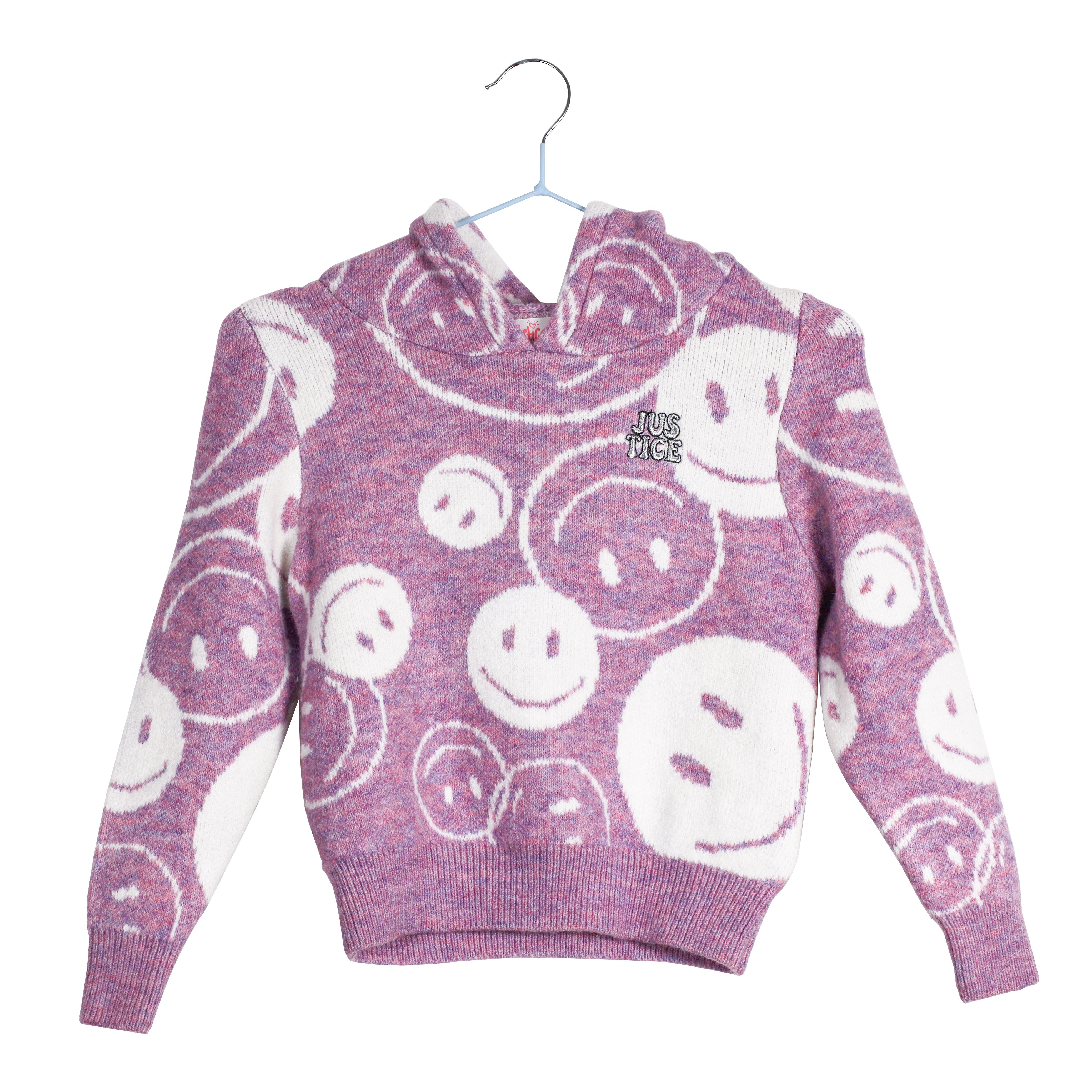 Autumn/ Winter Purple Jacquard Knitted Sweater with Hooded Design for Girls
