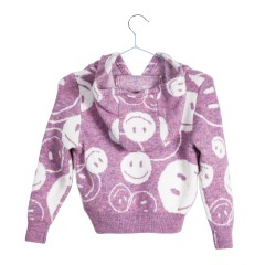 Autumn/ Winter Purple Jacquard Knitted Sweater with Hooded Design for Girls