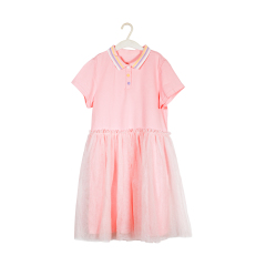 Spring/ Summer Trend New Fashion Popular Pink Flat-Knit Collar Dress for Girls