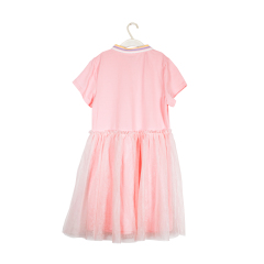 Spring/ Summer Trend New Fashion Popular Pink Flat-Knit Collar Dress for Girls