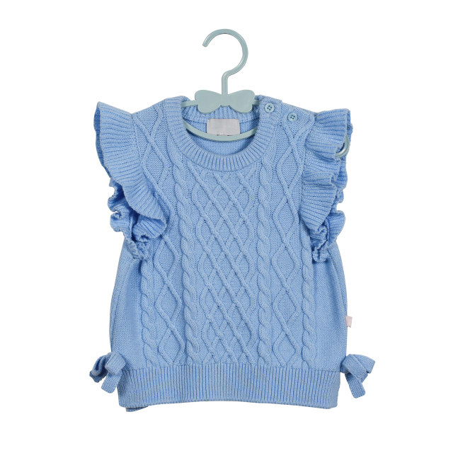 Autumn/ Winter Blue Fashionable Comfortable Good Quality Warm Knitted Sweater with Crew Neck for Girls