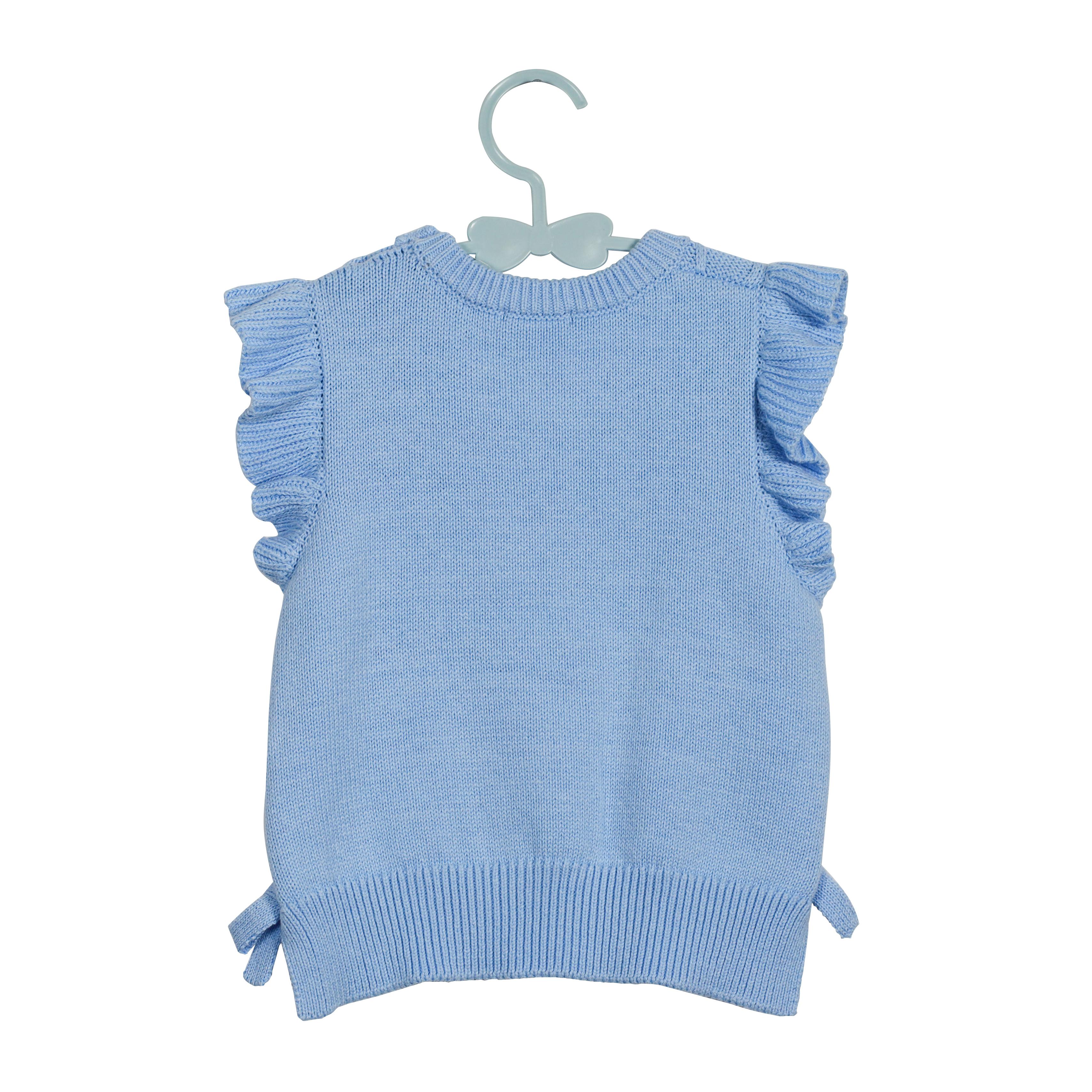 Autumn/ Winter Blue Fashionable Comfortable Good Quality Warm Knitted Sweater with Crew Neck for Girls