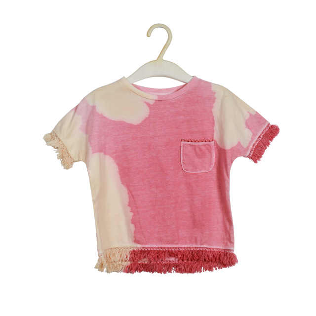 Fashion High Quality 100% Cotton Tie-Dye Loose Short Sleeve Tee for Girls Fringe Hem