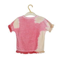 Fashion High Quality 100% Cotton Tie-Dye Loose Short Sleeve Tee for Girls Fringe Hem