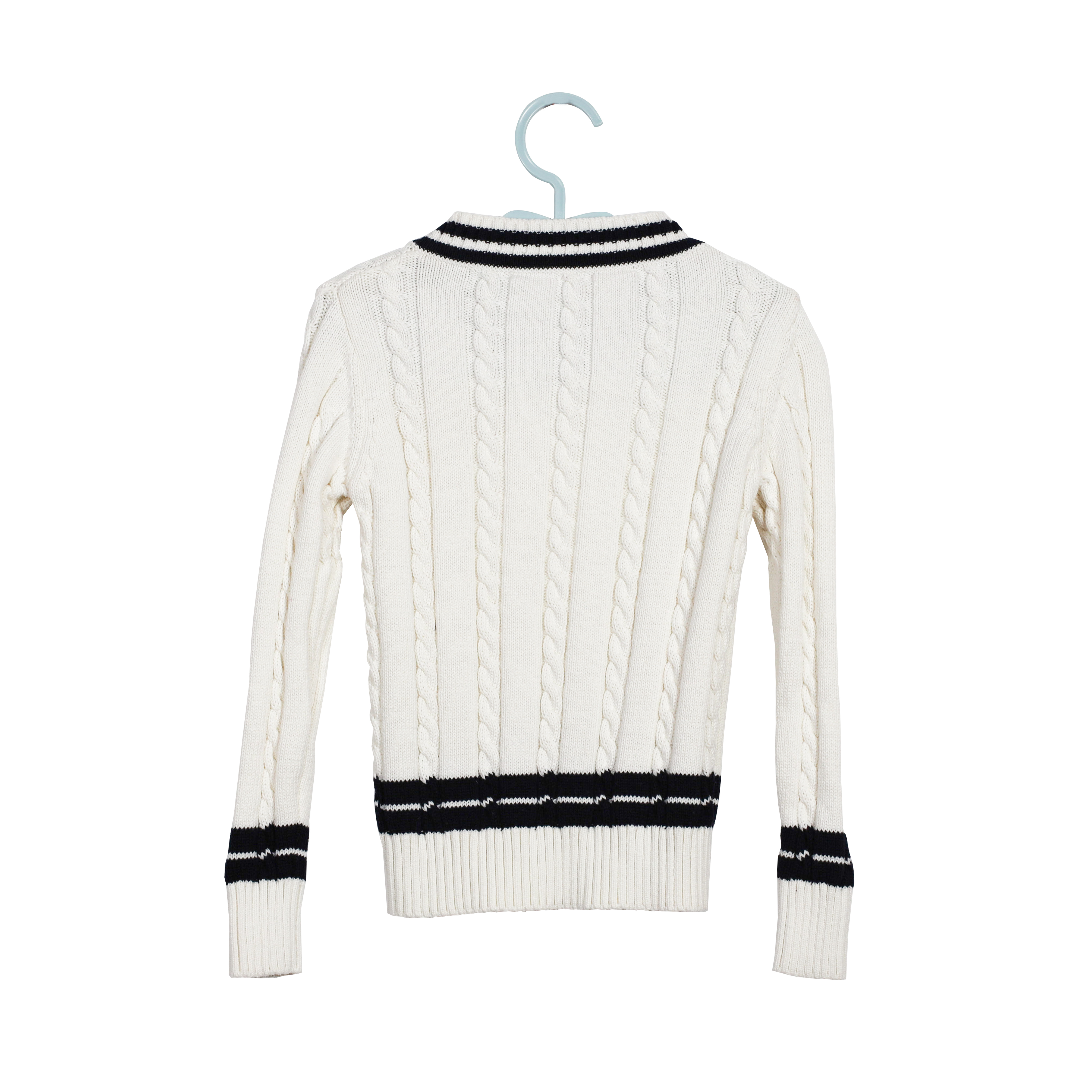 Spring Autumn Clothes White Knitted Sweater Long Sleeve with a Pullove Neck for Girl