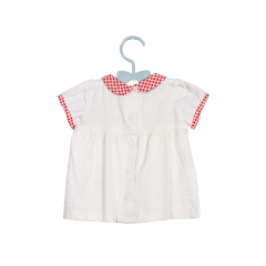 Summer Trend New Fashion White Blouse with Heart-Printed Collar for Girls