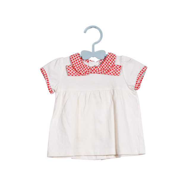 Summer Trend New Fashion White Blouse with Heart-Printed Collar for Girls