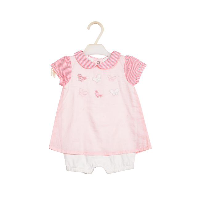 Summer Fashion Popular Embroidery Romper with Stripe Detailing for Girls
