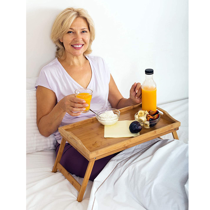 Large Bamboo Breakfast Tray with Folding Legs and Handles