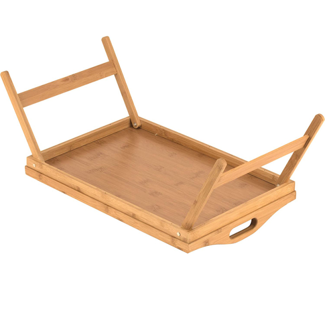 Large Bamboo Breakfast Tray with Folding Legs and Handles