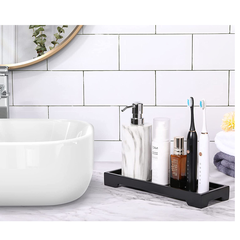 Black Bamboo Organizer Tray for Bathroom Counter