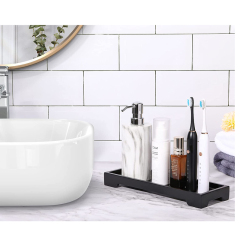 Black Bamboo Organizer Tray for Bathroom Counter
