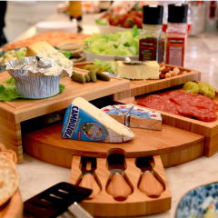 Folding 18 Inch Round Bamboo Rotating Charcuterie Board Set