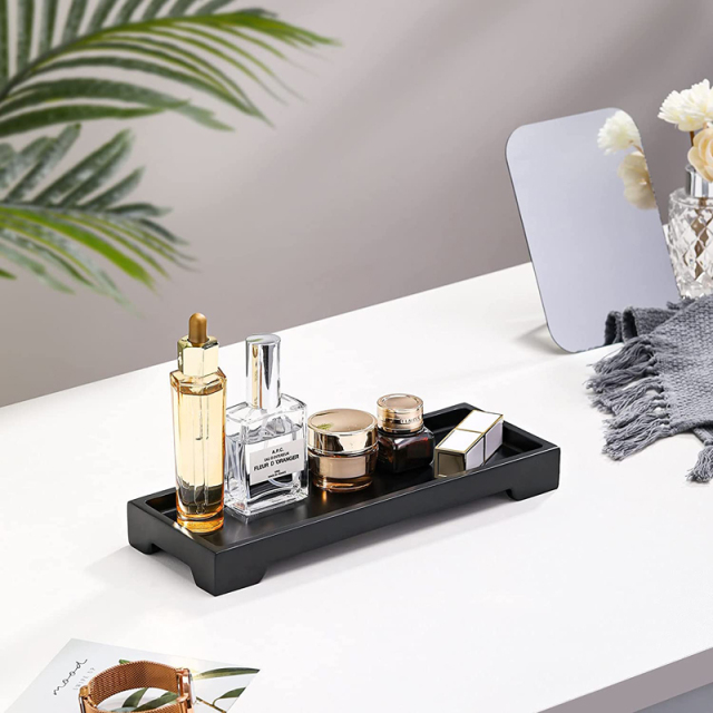 Black Bamboo Organizer Tray for Bathroom Counter