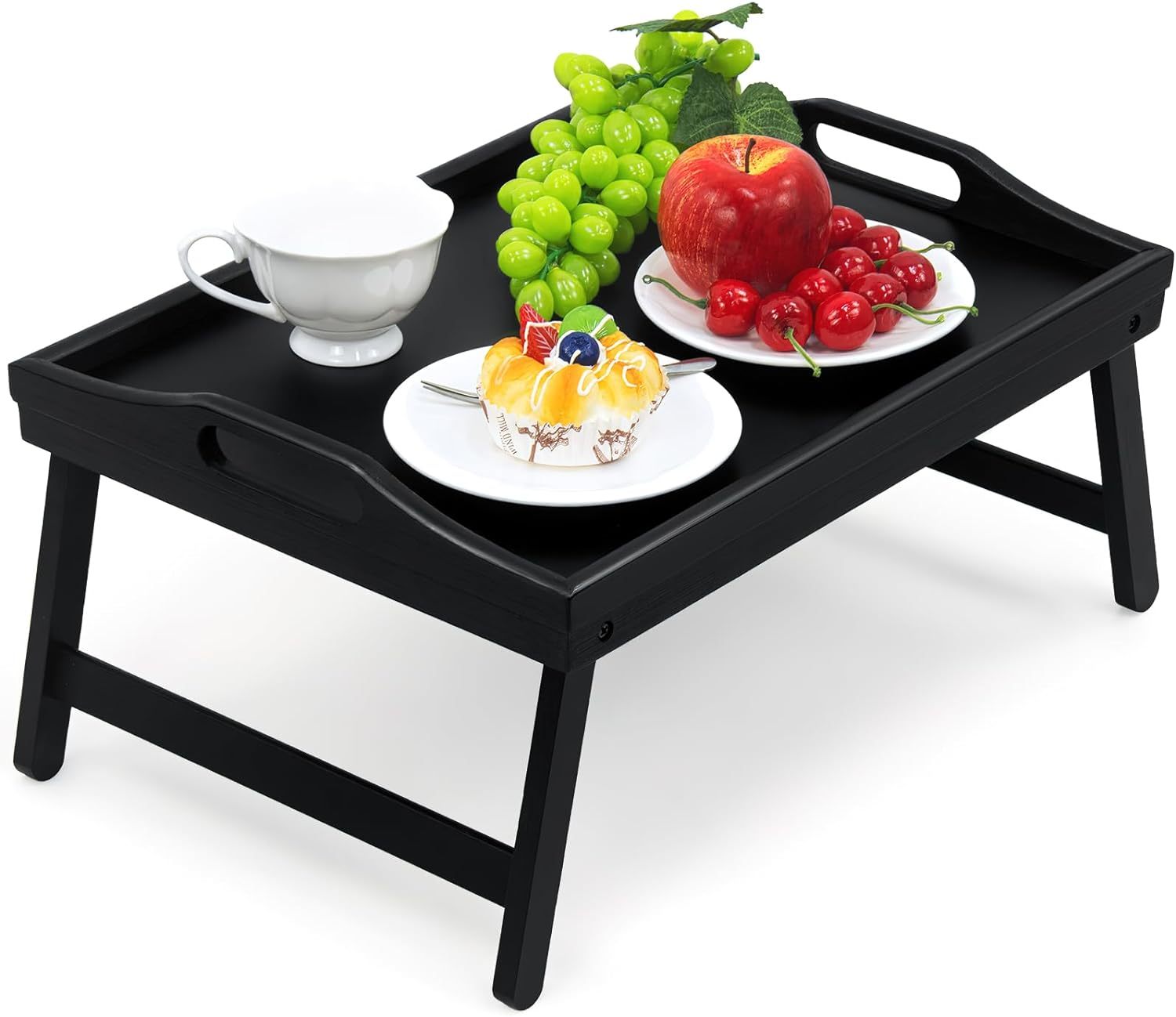 Bamboo Laptop Bed Table with Foldable Legs and Handles