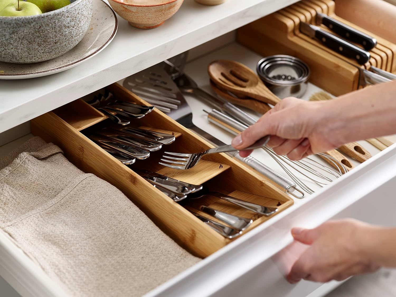 Bamboo Silverware Drawer Organizer